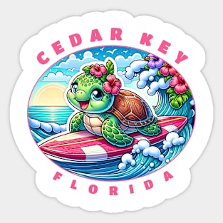 Cedar Key Florida Girls Cute Surfing Sea Turtle Sticker